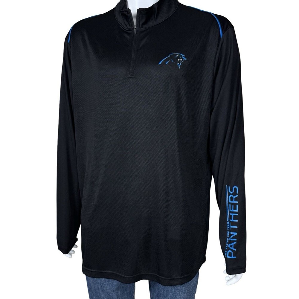 Carolina Panthers Mens 2XL Shirt Long Sleeve Pull Over 1/4 Zip Black NFL Apparel